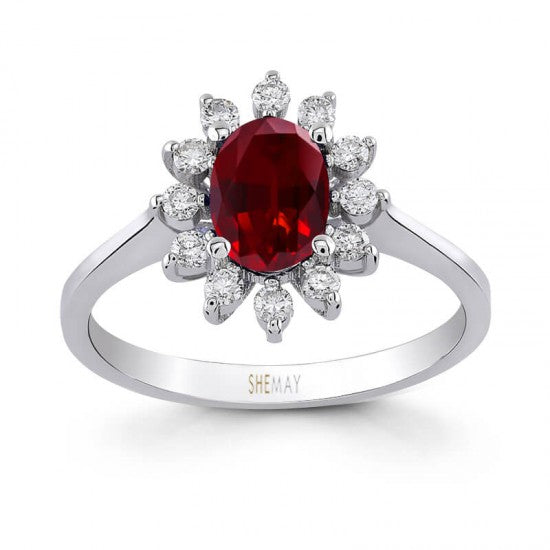 Пръстен с рубин и диаманти 0.83 карата